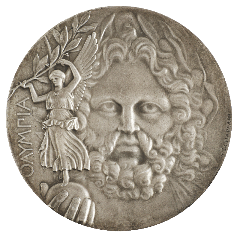 Médaille des vainqueurs des Jeux olympiques de 1896, dessinée par le graveur J.-C. Chaplain, Musée Numismatique