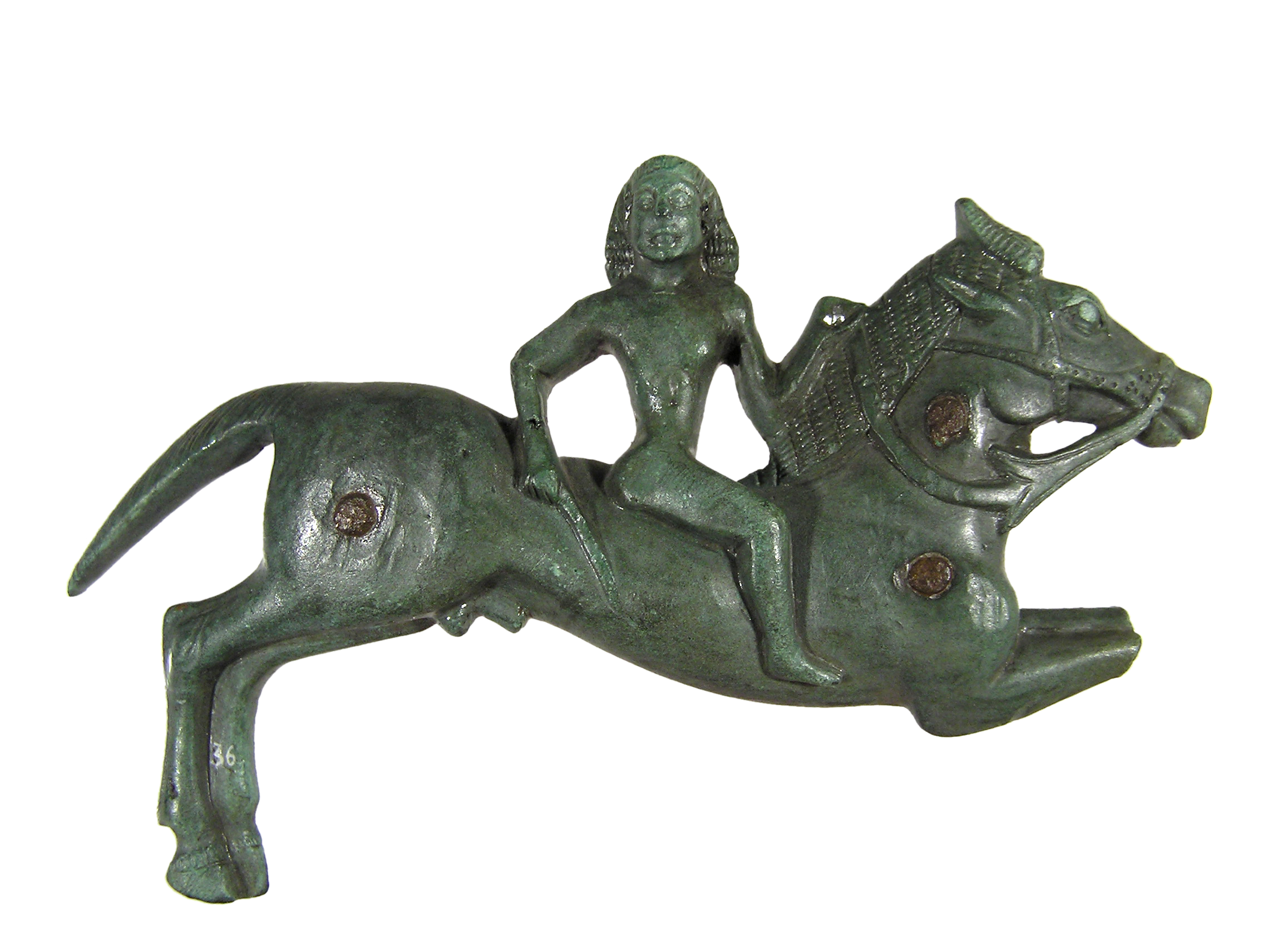 Relief en bronze d'un cheval avec cavalier