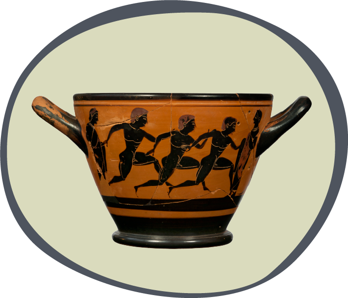 Attic black-figure skyphos depicting runners