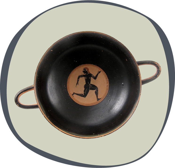 Attic black figure kylix with depiction of a runner