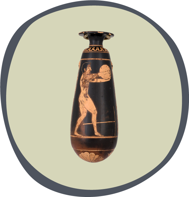 Red-figure alabastron with a discobolus and a jumper