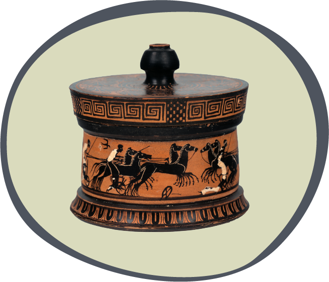 Attic black-figure pyxis depicting a chariot race