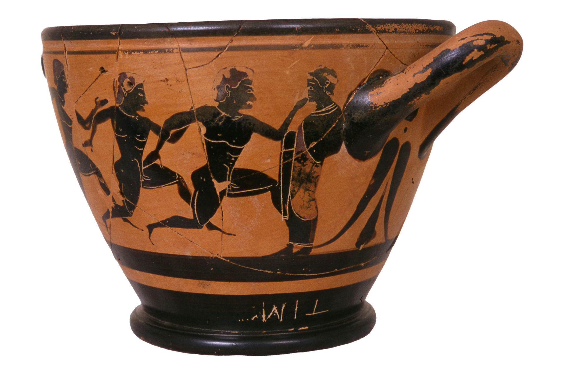 Attic black-figure skyphos depicting runners