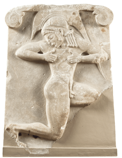 Grave relief of a running warrior