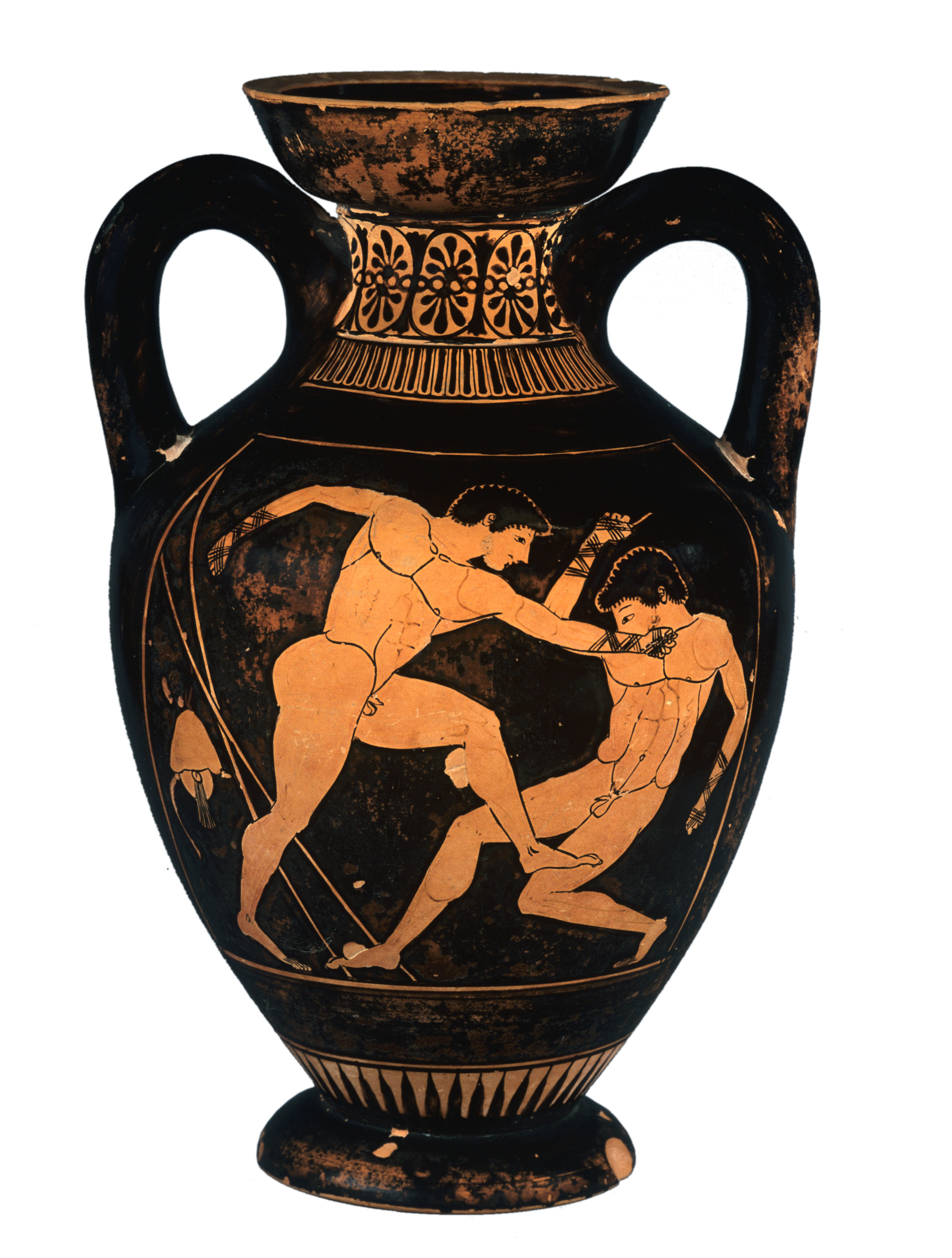 Small red-figure amphora of panathenaic shape depicting Athena Promachos and a boxing contest