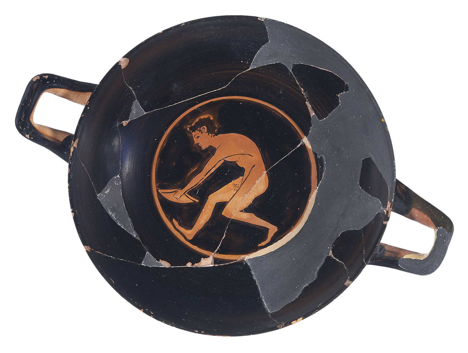 Red-figure kylix depicting an athlete with jumping weights