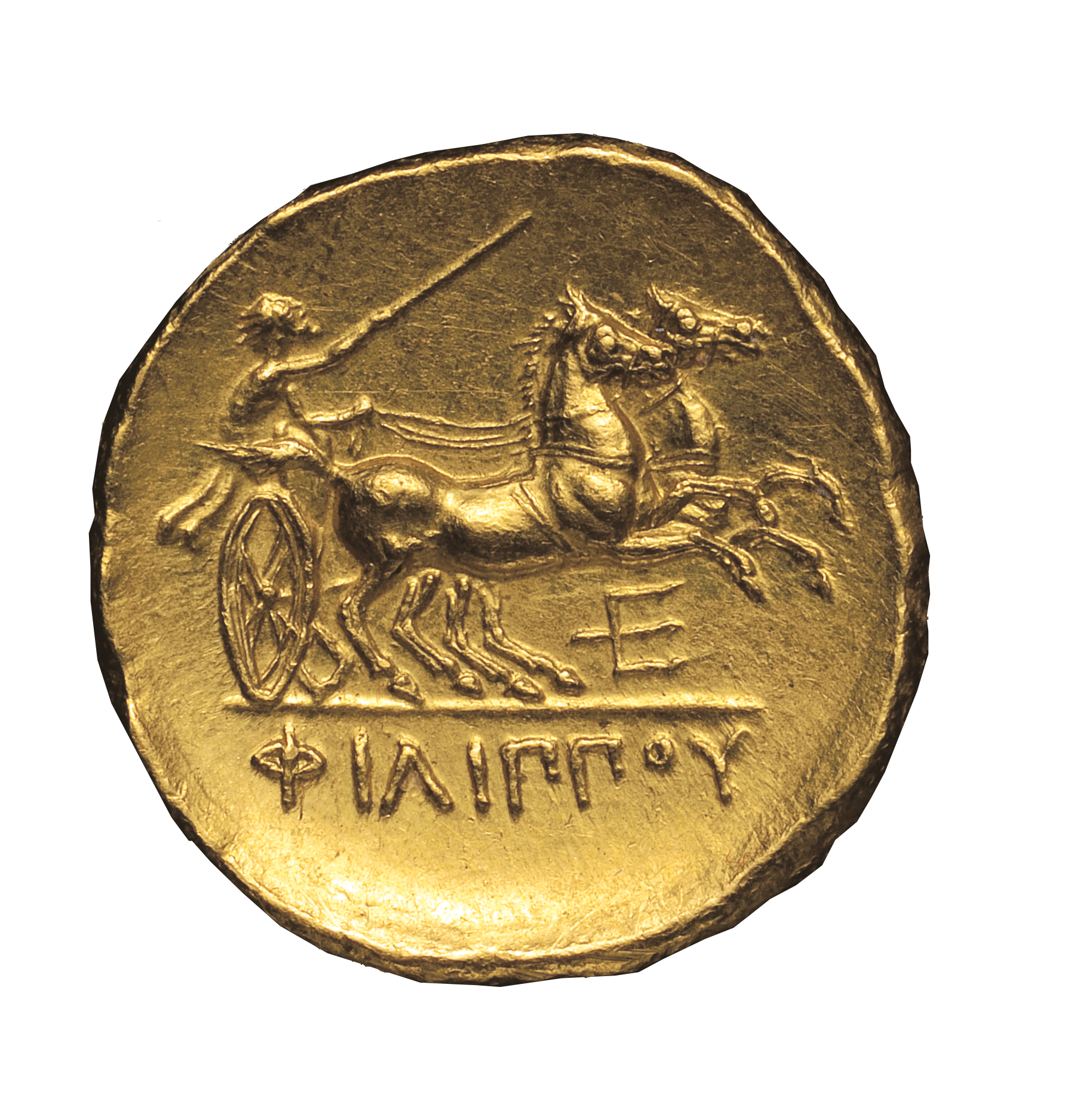 Gold stater of Philip II with border chariot