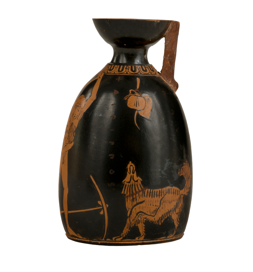 Attic red-figure aryballos depicting a palaestra scene