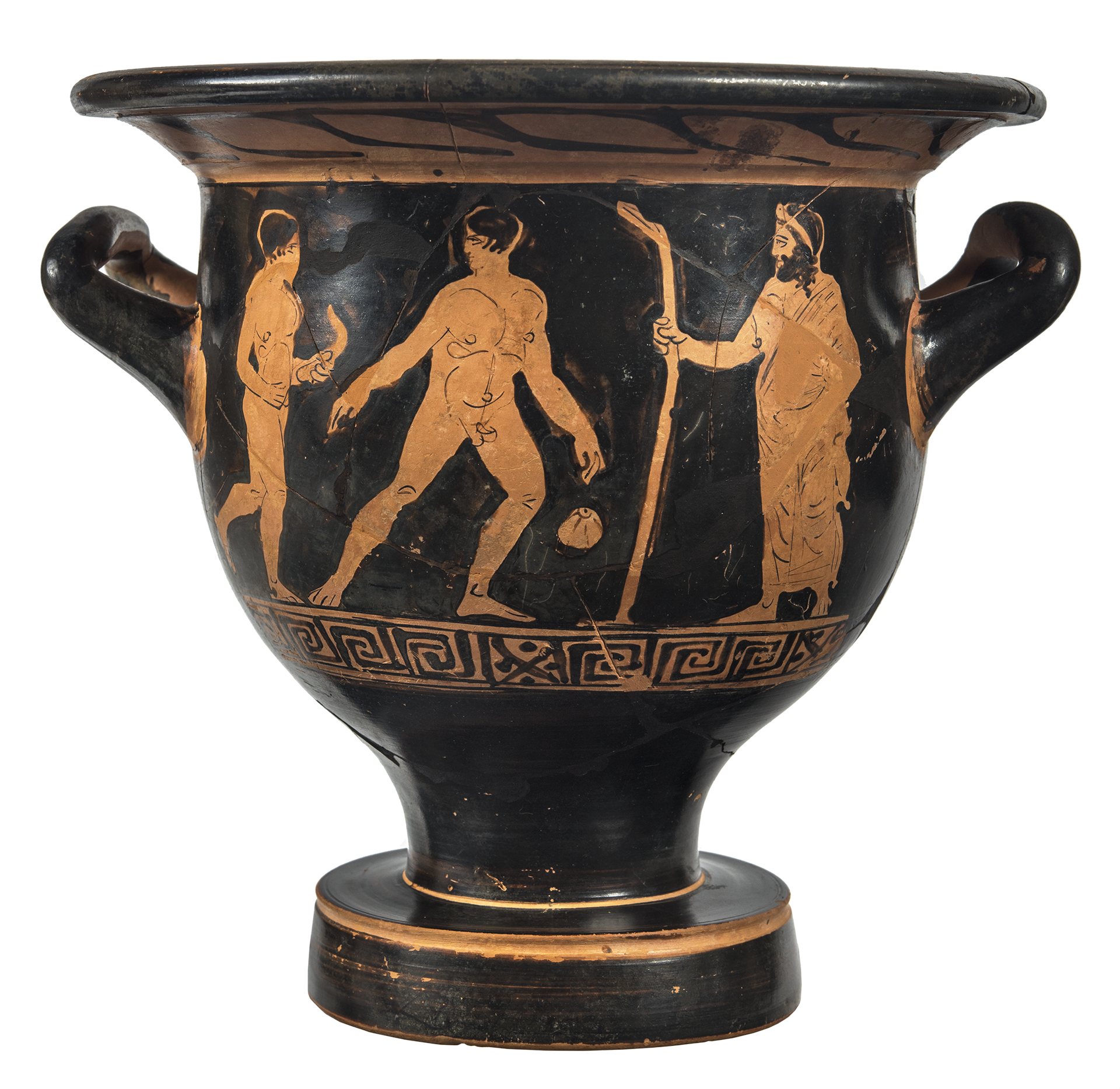 Attic red-figure bell krater depicting scenes from the palaestra