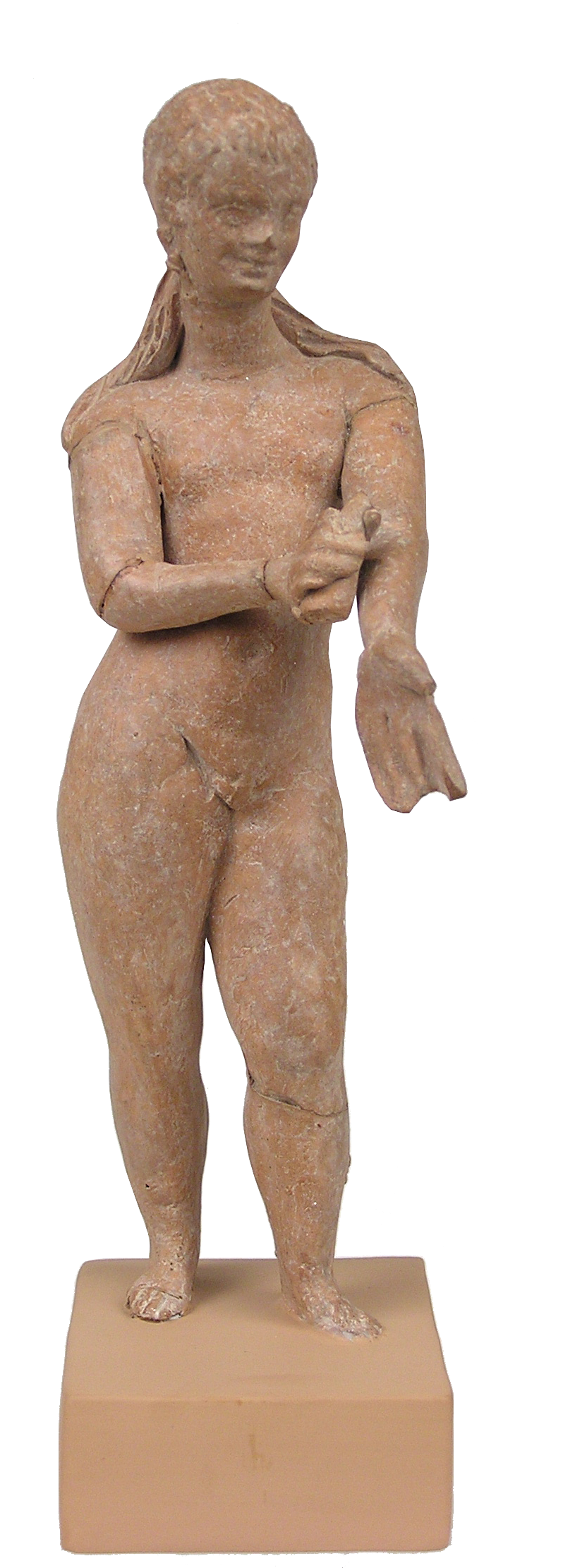 Figurine en terre cuite d'un jeune homme nu qui se gratte le corps («apoxyomène»)