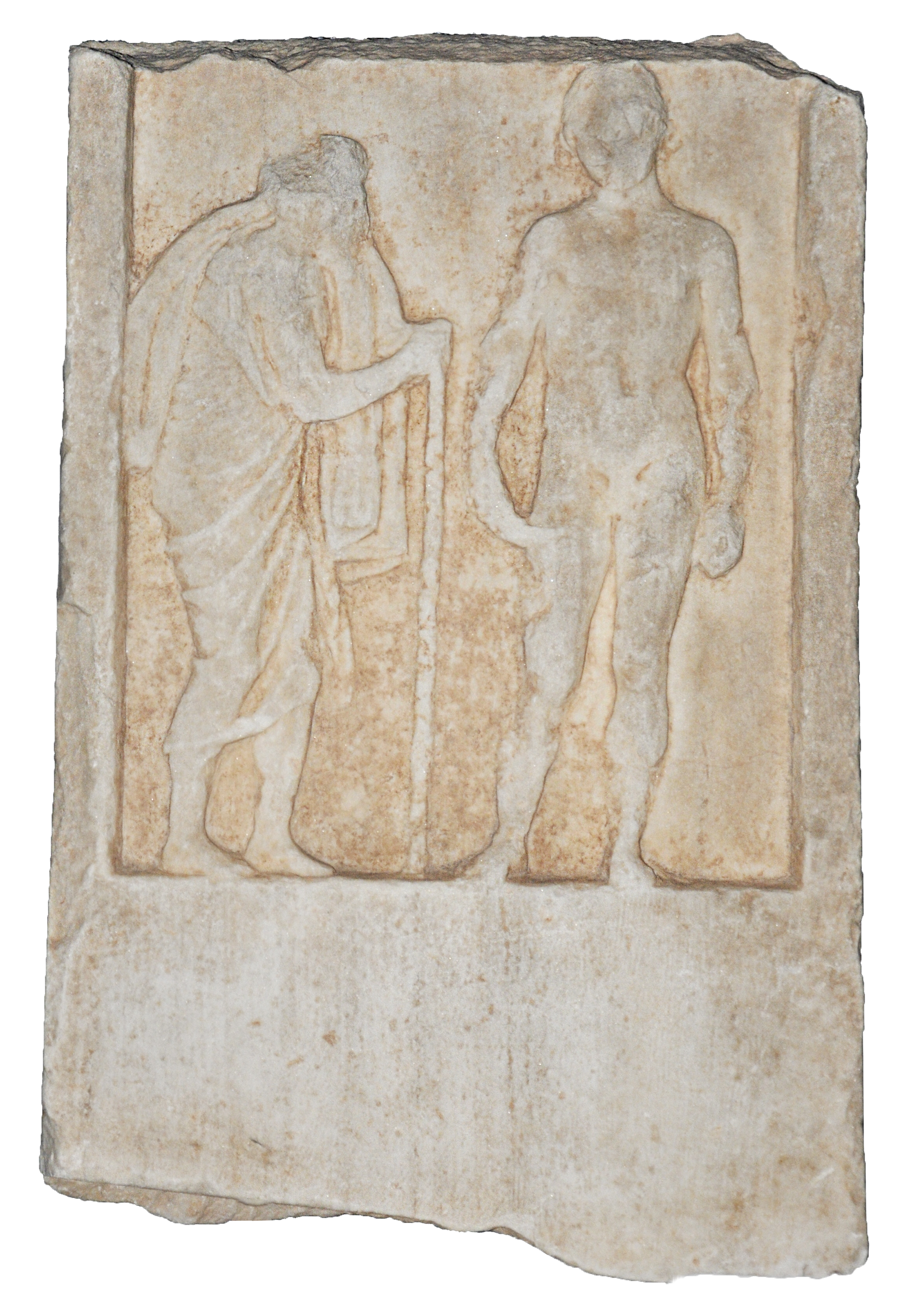 Marble, funerary stele of a young athlete with his tutor