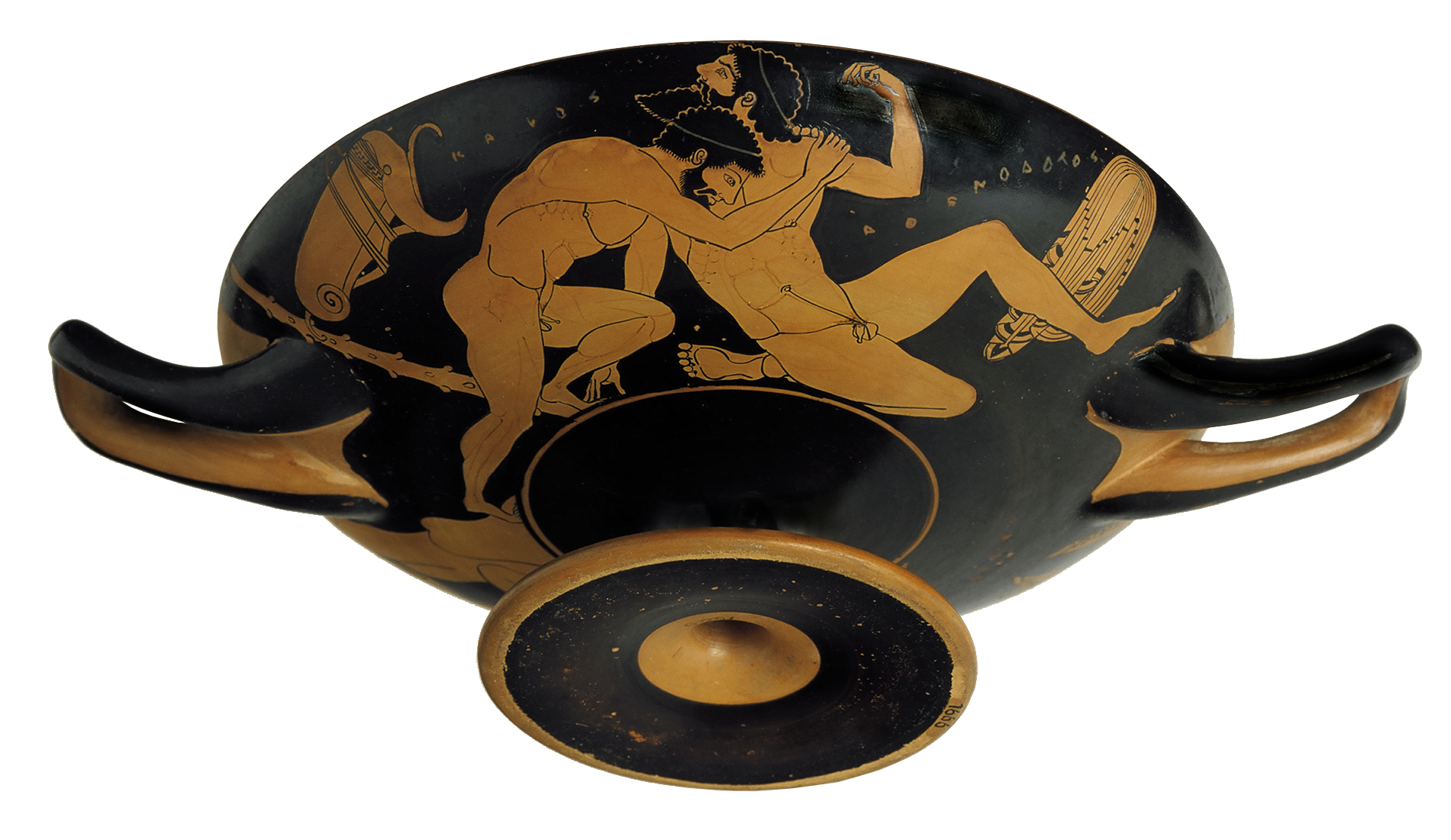 Attic red-figure cup depicting Heracles against Antaios