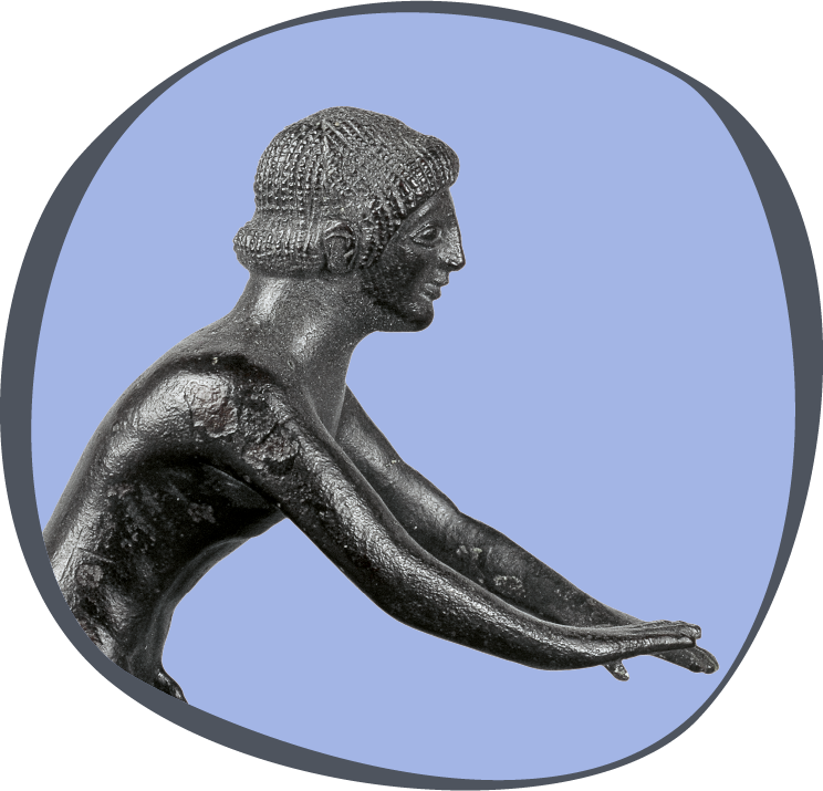 Bronze statuette of a runner in a starting position