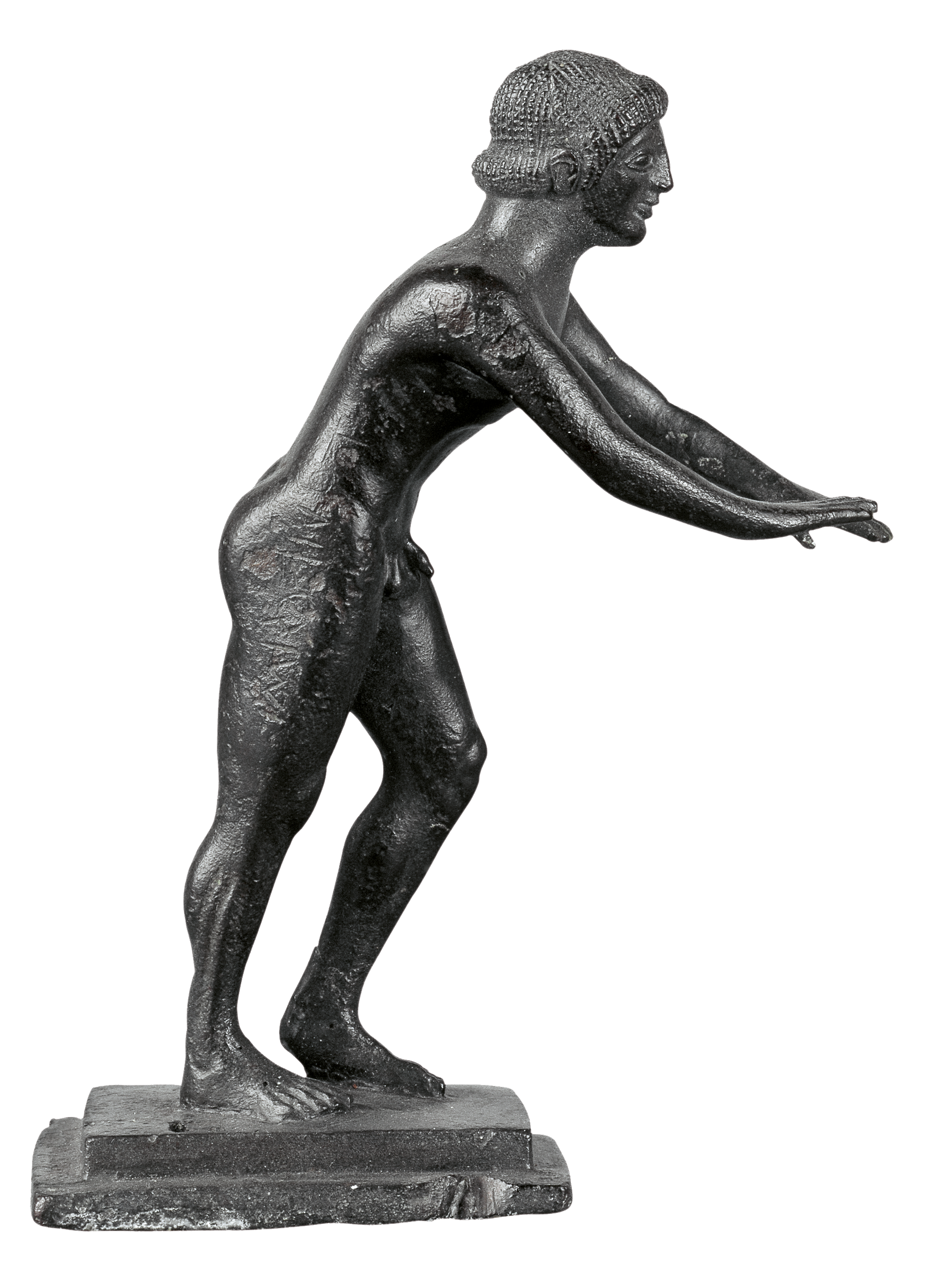 Statuette en bronze d’un coureur en position de départ